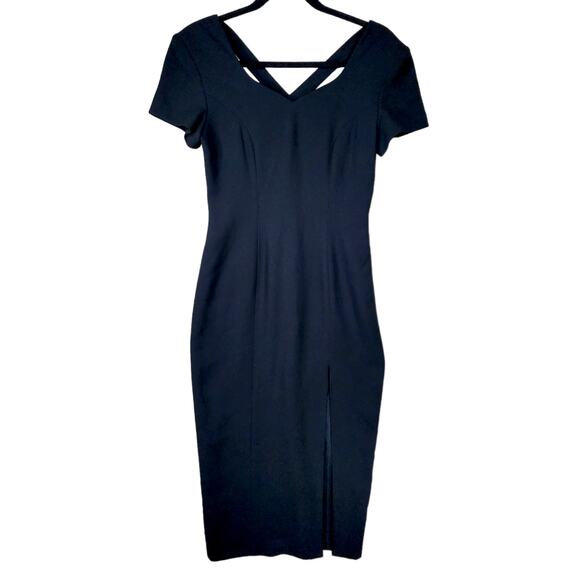 Preview Collection Pencil Dress 2 Womens Black Scoop Neck Cross Back Slit Gothic - Picture 1 of 11